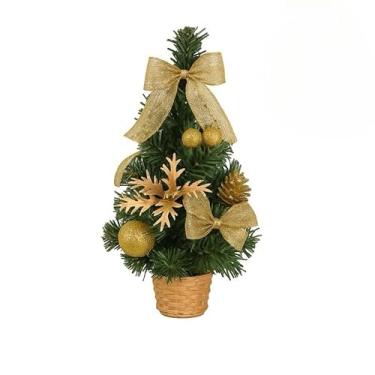 Imagem de Mini Árvore Natal 30cm/40cm Dourada Decorada | Bolas, Pinhas e Laços Premium | Presente Elegante para Mesa e Escritório (40CM)