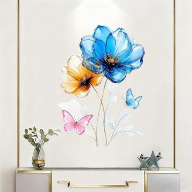 Imagem de Dreothy Adesivos de parede de flores vintage murais de parede florais coloridos decoração decalque de arte de parede para fundo de sofá sala de estar quarto berçário de parede (floral borboleta)