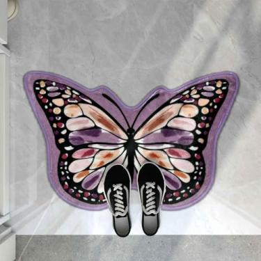Imagem de Tapete de área em forma de borboleta, tapete de lã sintética macio e fofo, capacho fino, não volumoso, suporte de TPR antiderrapante, tapete quente para pés secos para dentro de casa embaixo da mesa