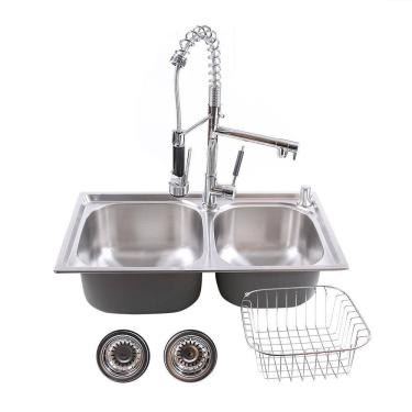 Imagem de Cuba Dupla Gourmet Aço Inox 304 68X39 Com Torneira Gourmet