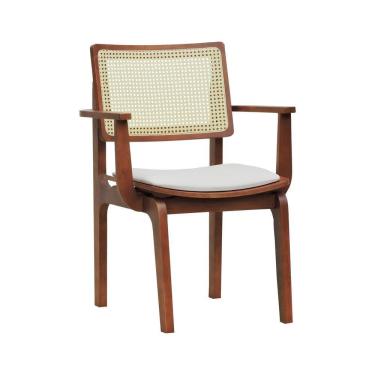 Imagem de Cadeira Gus Com Braço - Amêndoa Estofado Linho Bege