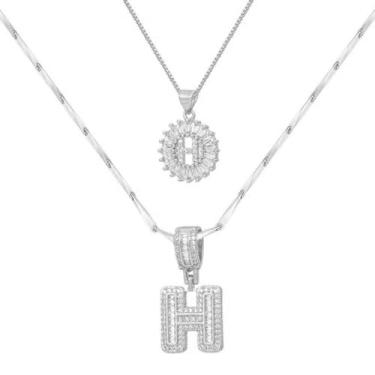 Imagem de Colar feminino com letras douradas/prateadas, banhado a ouro 14K, joias personalizadas com nome personalizado, colar com pingente de iniciais para casal, 2 peças, colar elegante e delicado para