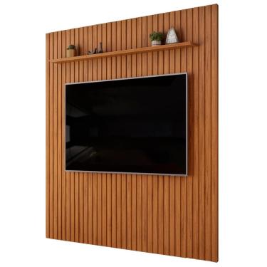 Imagem de Painel Ripado Para TV 75 Pol Sala Quarto 250x240cm Lexa D05 Freijó - Lyam Decor