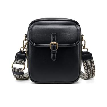 Imagem de Unilily Bolsa tiracolo feminina estilo carteiro vintage, bolsa de ombro de couro vegano, carteira de viagem com compartimentos para cartões, Preto-médio, Large