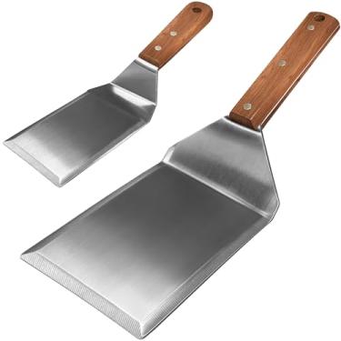 Imagem de Conjunto de espátula de madeira para grelhar, acessórios de grelha para pedra negra, conjunto de ferramentas para grelhar com alça completa e bordas chanfradas, flipper para grelha de ferro fundido
