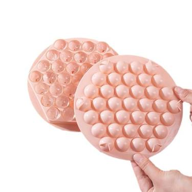 Imagem de Bandejas redondas de gelo para freezer, bandeja de cubos de gelo com tampa e caixa para café gelado ou bebidas de gelo, bandeja de gelo com molde de cubo de gelo para cubos de gelo reutilizáveis para