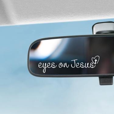 Imagem de 3 peças de decalque de espelho retrovisor Eyes On Jesus, adesivos bonitos à prova d'água de carro para mulheres, adesivos decorativos de vinil automotivo para espelho retrovisor, autoafirmações