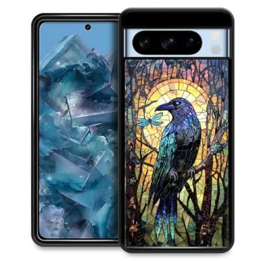 Imagem de WANKBLC Capa compatível com Google Pixel 8 Pro, proteção à prova de choque para homens e mulheres antiderrapante para Google Pixel 8 Pro Crazy Pattern vitral arte azul corvo