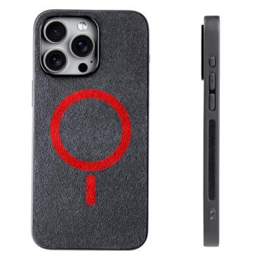 Imagem de Alcapulse Capa magnética para celular compatível com carregador MagSafe para iPhone 15 Pro Max, feita com material Alcantara + TPU híbrido, design de meia envoltória, capa protetora fina