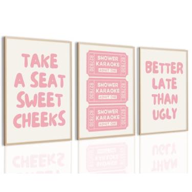 Imagem de Arte de parede de banheiro rosa decoração de parede em tela de banheiro feminino moderno impressões engraçadas chuveiro karaokê fotos arte para meninas banheiro 12x16x3 polegadas sem moldura