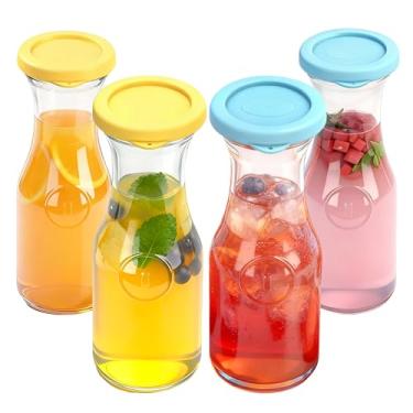 Imagem de PUREKRA Jarra de vidro com tampa de silicone, conjunto de 4 jarras de água, jarra de vidro de 1 litro com tampa para bar Mimosa, suprimentos de festa para distribuir chá, vinho, suco, limonada
