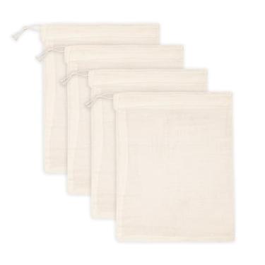 Imagem de PurpleEssences Sacos vazios de especiarias para cozinhar sopa - Sacos de gaze de musselina de algodão natural cru com cordão para chá, ervas, caldo de osso, bebida fria e coar - natural (10, 25 x 30