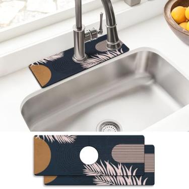 Imagem de Tapete absorvente de torneira de pia, 2 unidades de tapete de secagem ao redor da torneira protetor de respingos atrás da torneira tapete de pia para cozinha, banheiro, ilha Rv 15 x 5,5 polegadas (38