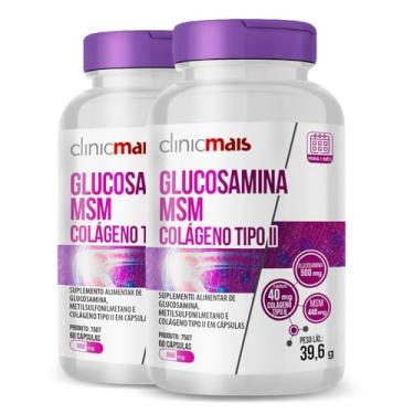 Imagem de Kit 2 Glucosamina MSM Colágeno tipo II Clinicmais 60 Cápsulas