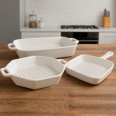 Imagem de Travessas Petisqueira Assadeira Restaurante Servir Jogo 3pçs