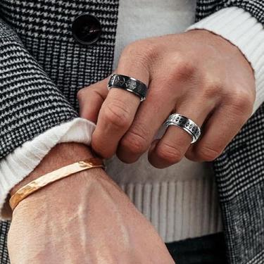 Imagem de Anéis Fidget de Aço Inoxidável Giratórios Giratórios Mistos Cor/Prata/Preto Anéis de Ansiedade para Homens Mulheres Joias Tamanho 7-14, 08, Aço inoxidável, Sem pedra preciosa