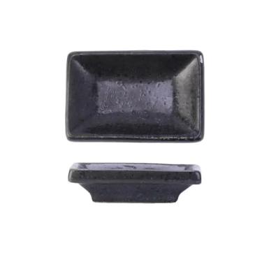 Imagem de prato de lanche Prato de cerâmica para temperos, 4 peças, prato retangular para molho soja, para panelas quentes tigela de sopa(Preto)