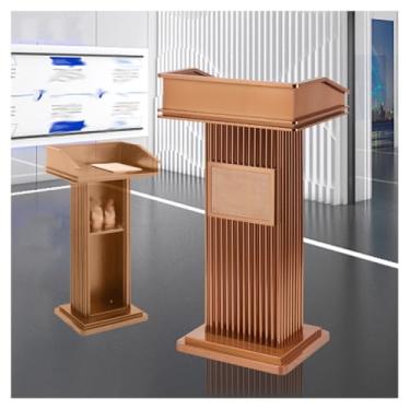 Imagem de SPXMQSS Suporte de púlpito para igreja, pódio de fala no chão com ampla superfície de leitura e prateleira de armazenamento para conferência escolar, escritório da igreja, 59 x 47 x 112 cm, ouro rosa