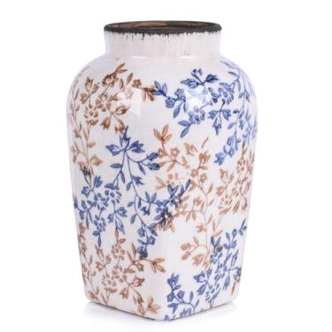 Imagem de Chinoiserie Decor Vaso azul e branco - Vaso de flores vintage de fazenda de 24,6 cm (azul)