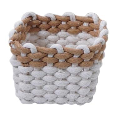 Imagem de ＫＬＫＣＭＳ Cesto organizador multifuncional para maquiagem, objetos diversos de mesa, ideal para sala de estar, quarto infantil e brinquedos, Marrom Branco