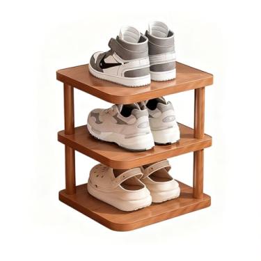 Imagem de SPXMQSS Sapateira de madeira, prateleira de sapatos estreita, alta, pequena, organizador de armazenamento de sapatos multicamadas para entrada, sala de estar, quarto, 3 níveis 29,5 x 26,5 x 33 cm