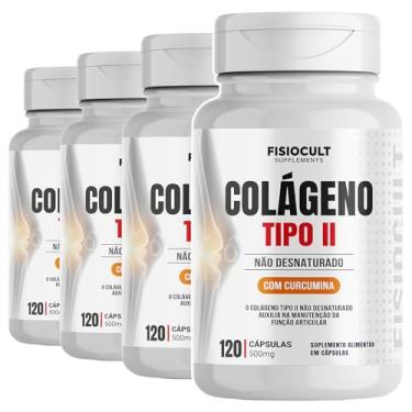 Imagem de 4x Colágeno Tipo 2 Não Desnaturado c/Curcumina 120 Cápsulas 500mg Suplemento Alimentar Cápsulas Sem Glúten