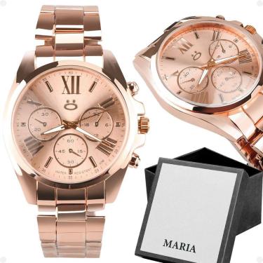 Imagem de Relogio Feminino Banhado Aço Inoxidavel + Rose Caixa Casual Social Qualidade Moda Presente