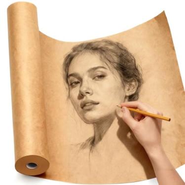 Imagem de PerkHomy Rolo de papel artesanal 38 cm x 2,286 cm (75') papel kraft para crianças arte em movimento cobertura de piso embalagem pintura desenho cavalete pôster papel gráfico (marrom, 38 cm L x 2,286