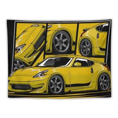 Imagem de HouLaiZhe Tapeçaria de carro amarelo Jdm carro esportivo 370z pendurar na parede quarto decoração de casa tapeçarias estética piquenique decoração de parede arte de parede para dormitório sala de