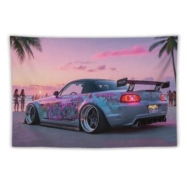Imagem de HouLaiZhe Tapeçaria de carro Jdm Car S2000 Graffiti praia pendurar na parede quarto decoração de casa tapeçarias estética piquenique decoração de parede arte de parede para dormitório sala de estar