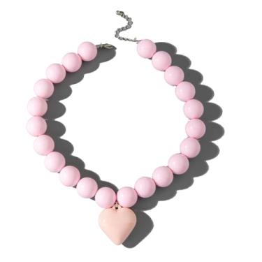 Imagem de GZUQRSK Boho Colar feminino com pingente de coração de resina com contas de acrílico multicoloridas, pingente de coração grosso, joia moderna e vibrante para férias, 1, Acrílico, Sem Pedra Preciosa