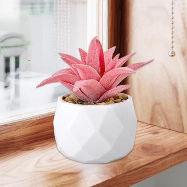 Imagem de Mini suculentas suculentas artificiais rosa em vaso geométrico de diamante de Natal pequenas plantas falsas para decoração de casa, mesa verde (rosa)