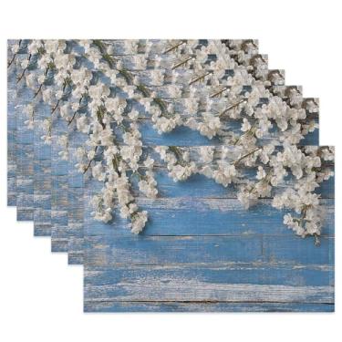 Imagem de Conjunto de 6 jogos americanos de mesa de pano de flores rústicas, tapetes de mesa resistentes ao calor para decoração de cozinha e sala de jantar, tapetes de tecido antiderrapante 29 x 44 cm