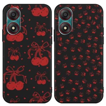 Imagem de Zrutru Pacote com 2 capas de celular com desenho animado cereja para Zte Blade A34 16,8 cm, capas fofas com estampa de laço de cereja kawaii design estético, capa protetora de TPU preta para meninas e