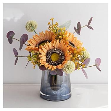 Imagem de Conjunto de decoração floral de flores artificiais com flores de girassol para sala de estar, mesa de jantar, varanda, loja, decoração floral, pode ser dado a amigos, colegas e irmãs, arranjos florais