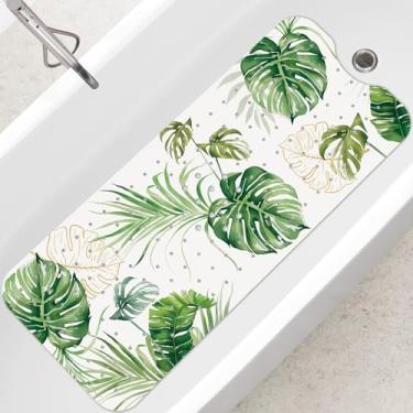 Imagem de SHUCHING Tapete de banho adulto para banheira antiderrapante 101 x 40 cm, tapete de banheira extra longo, antiderrapante, tapete de chuveiro para banheiro, sem mofo, lavável na máquina, folhas