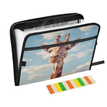 Imagem de Wassud Acordeão de girafa organizador de arquivos de papel A4 pastas de arquivo de papel fólio com etiquetas pasta de arquivo expansível 13 bolsos
