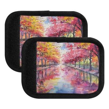 Imagem de Qilmy Embalagem com 2 identificadores de bagagem românticas flores de cerejeira para alça confortável para carrinho de bebê, mala de viagem, acessórios de viagem de avião722