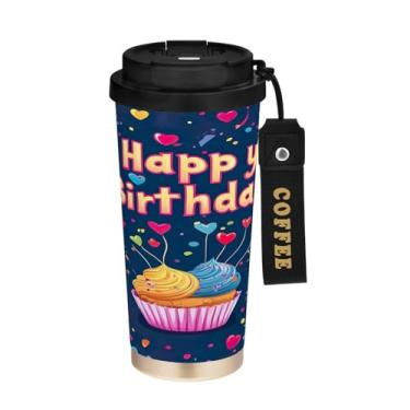 Imagem de YETTASBIN Caneca de café de viagem com isolamento térmico de 482 g com tampa canudo, copo à prova de derramamento e vazamento com alça para bebida quente e fria, garrafa de água de aço inoxidável