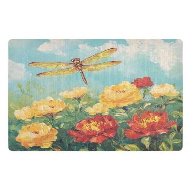 Imagem de Qilmy Capachos para ambientes externos de flores silvestres e libélulas, 81 x 50 cm, tapete de boas-vindas interno, tapetes de banho fofos, capacho frontal antiderrapante para entrada, pátio, áreas de