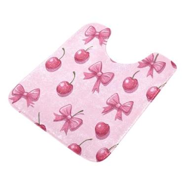 Imagem de Burbuja Tapete de banheiro Bows Cherry, tapete de banho absorvente de pelúcia macio, base antiderrapante para piso de banheiro, oval em forma de U