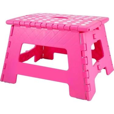 Imagem de Banqueta Banquinho Dobrável Plástica Anti Derrapante Suporta até 150kg banquinho banheiro para Banheiro, Auxílio e Uso Diário(Rosa)