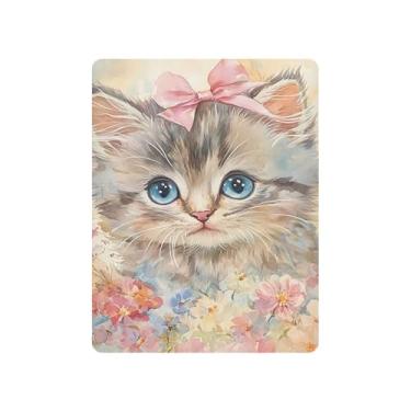 Imagem de Burbuja Lençol de berço para meninas e meninos, gato com flores, macio, respirável, lençol para berço padrão e colchões, 68,5 x 99 cm