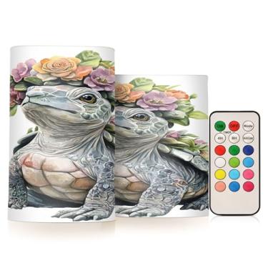 Imagem de Burbuja Guirlanda de tartaruga em flor, velas sem chamas com controle remoto e temporizador, velas de pilar de LED operadas por bateria para decoração de festa de Halloween em casa, Natal, conjunto de