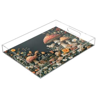Imagem de STAYTOP Wild Mushrooms Bandeja acrílica para servir 15,7 x 11,20 cm, bandejas decorativas à prova de derramamento, organizador de bancada para café da manhã, chá, comida, maquiagem
