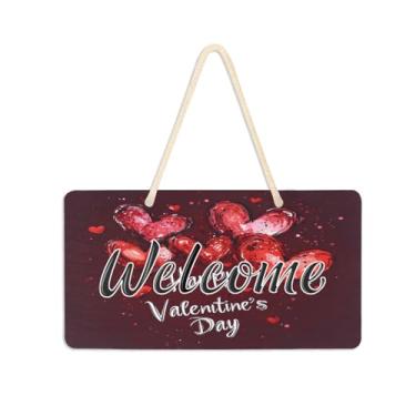 Imagem de Burbuja Placa de boas-vindas de coração dos namorados para porta da frente, placa de boas-vindas de PVC para decoração de férias, 15 x 28 cm