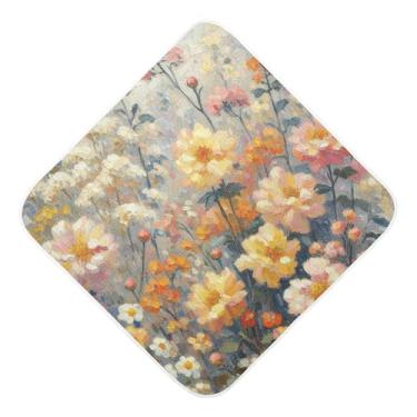 Imagem de Burbuja Toalha de banho de bebê com pintura floral - Toalha com capuz de musselina macia e absorvente para recém-nascidos e bebês, 76 x 76 cm