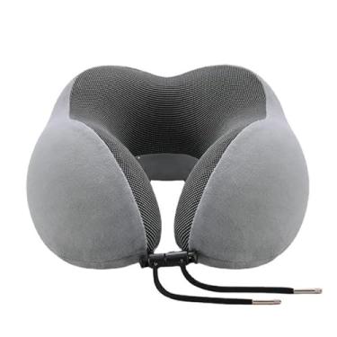 Imagem de Kimono Outlet Travesseiro de pescoço de viagem para avião, travesseiro de espuma viscoelástica em forma de U, portátil e confortável para dormir com encosto de cabeça, cinza claro