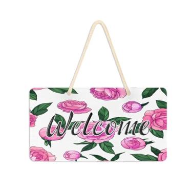 Imagem de Burbuja Placa de boas-vindas de flores para porta da frente, placa de boas-vindas de PVC para decoração de férias, 15 x 28 cm