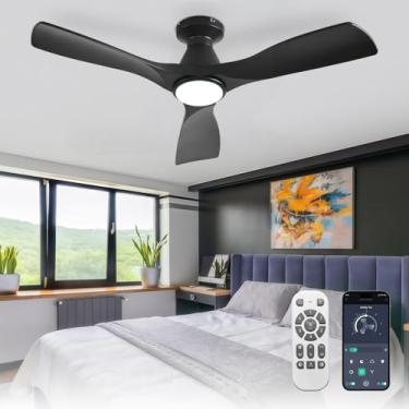 Imagem de Depuley Ventoinhas de teto de 106 cm com luzes: Ventilador de teto preto de 3 lâminas com montagem embutida para quarto - Ventilador interno e externo regulável com controle remoto de aplicativo